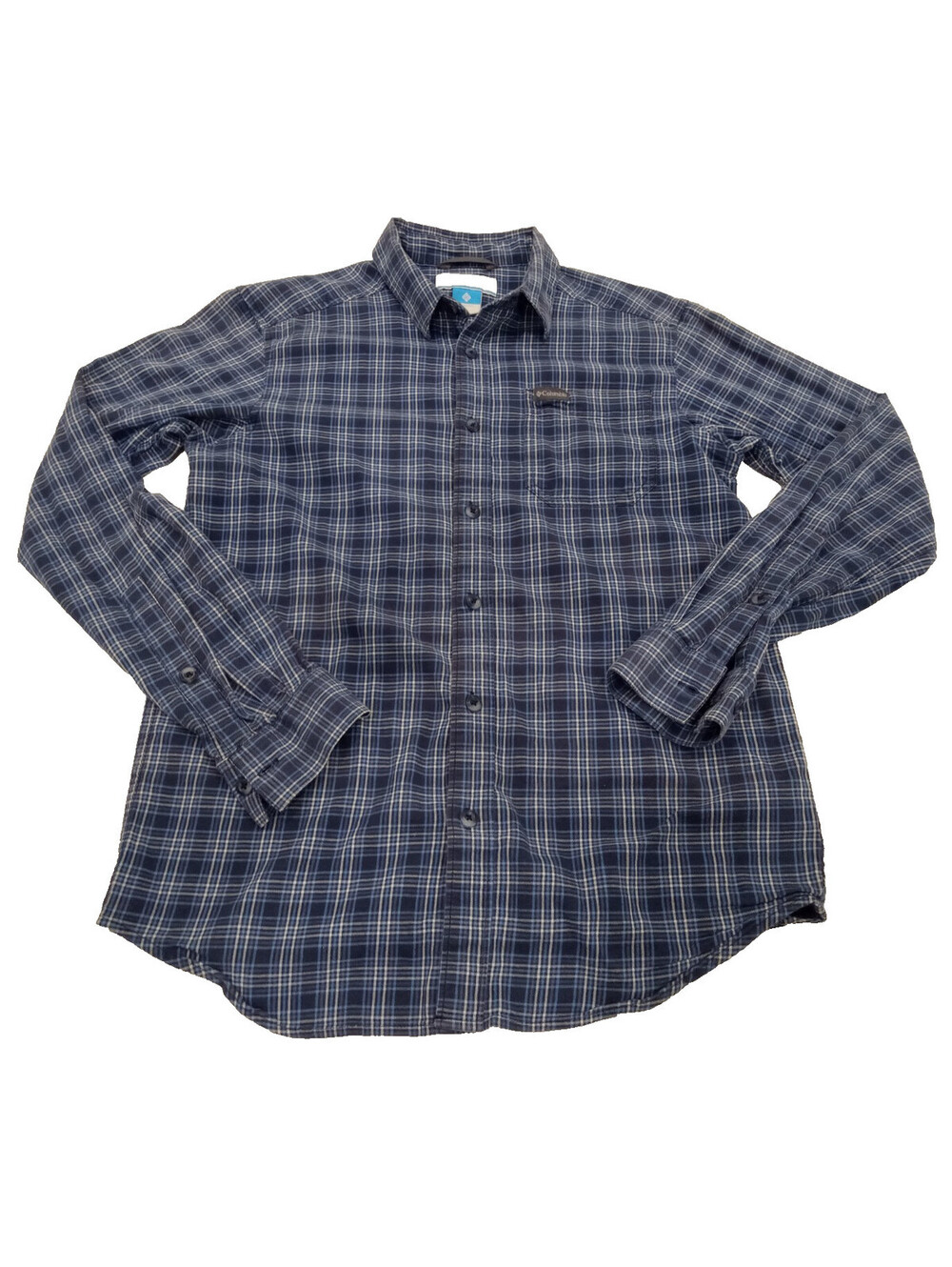 Columbia Cornell Woods Flannel Shirt Mens Small Blue White Plaid Long Sleeve S